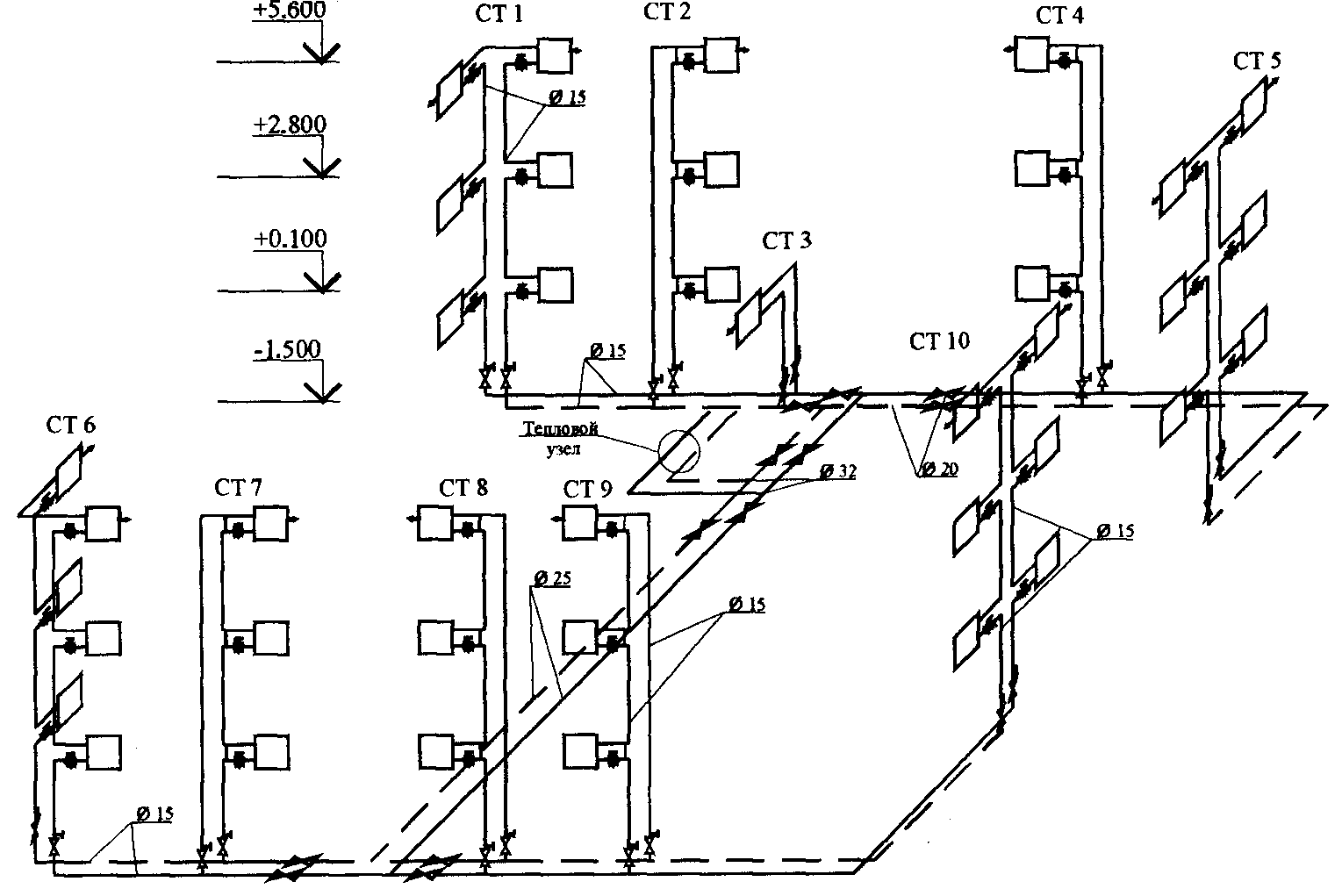 Аксонометрическая схема холодного водопровода